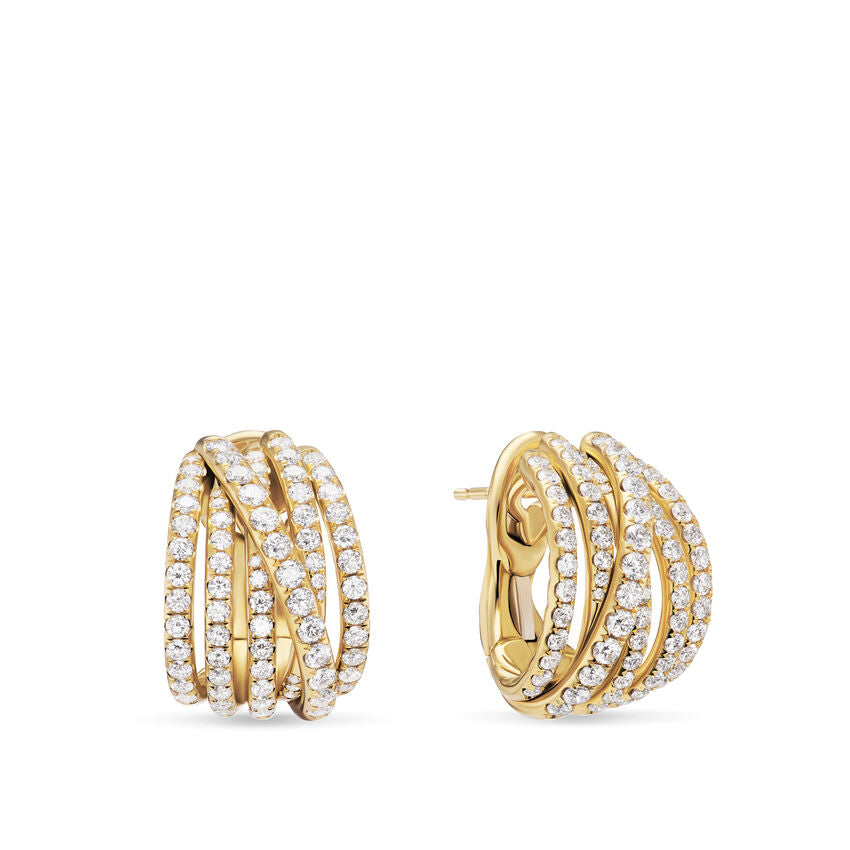 Pavé Crossover Shrimp Earrings in 18K Yellow Gold with Diamonds, 19.6mm