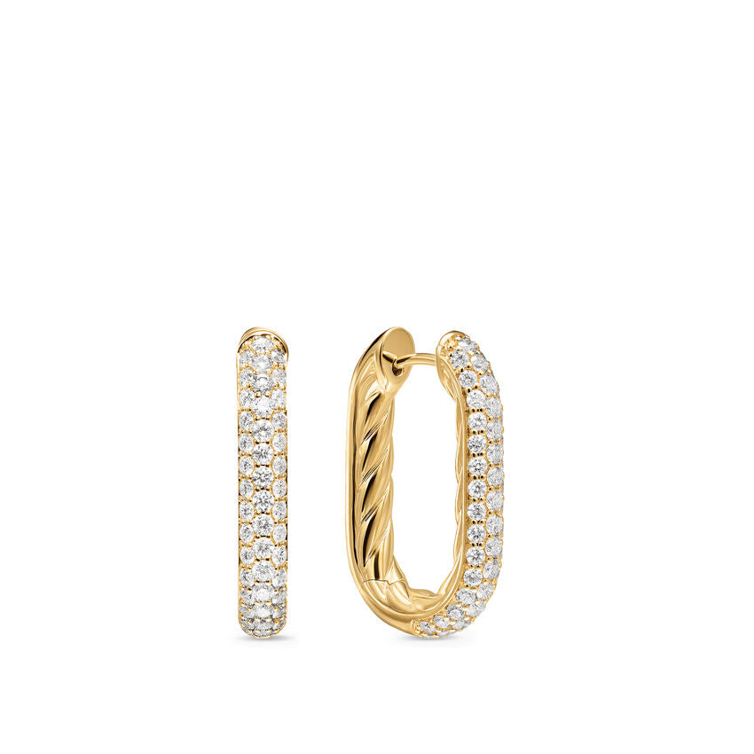 DY Madison Smooth Hoop Earrings in 18K Yellow Gold with Diamonds, 24.3mm