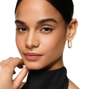 DY Madison Smooth Hoop Earrings in 18K Yellow Gold with Diamonds, 24.3mm