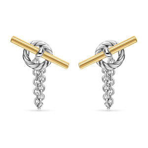 DY Mercer Bold Toggle Chain Stud Earrings in Sterling Silver with 18K Yellow Gold, 50.4mm