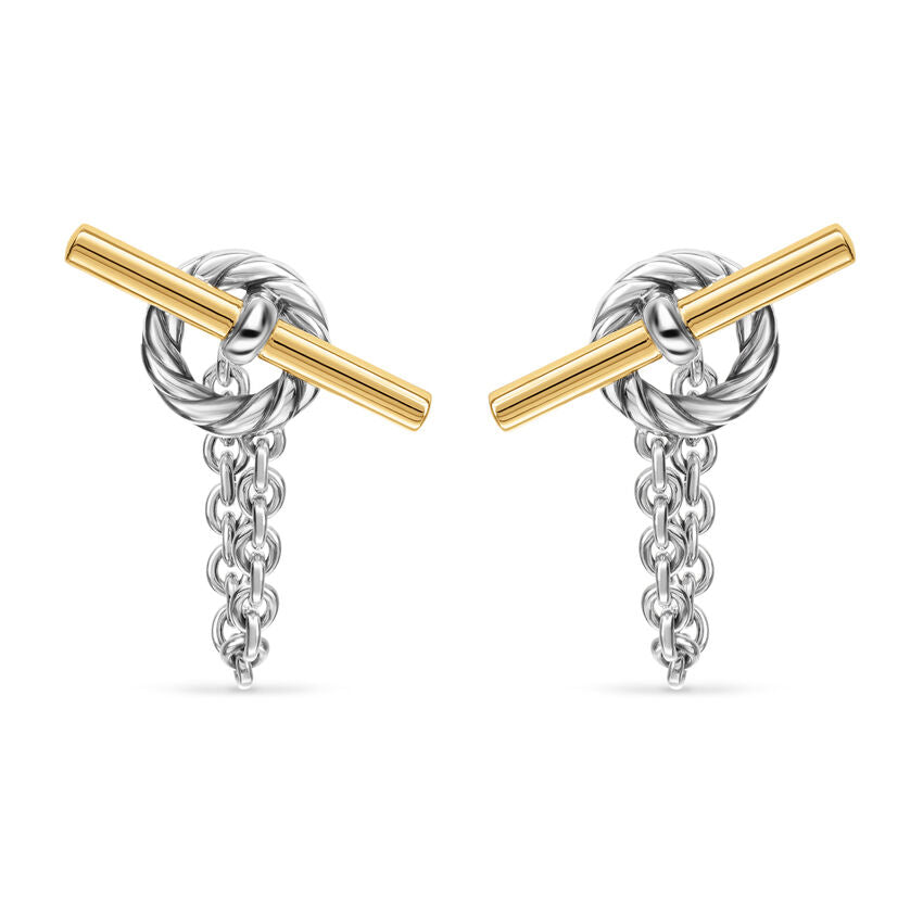 DY Mercer Bold Toggle Chain Stud Earrings in Sterling Silver with 18K Yellow Gold, 50.4mm