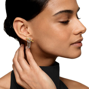 DY Mercer Bold Toggle Chain Stud Earrings in Sterling Silver with 18K Yellow Gold, 50.4mm