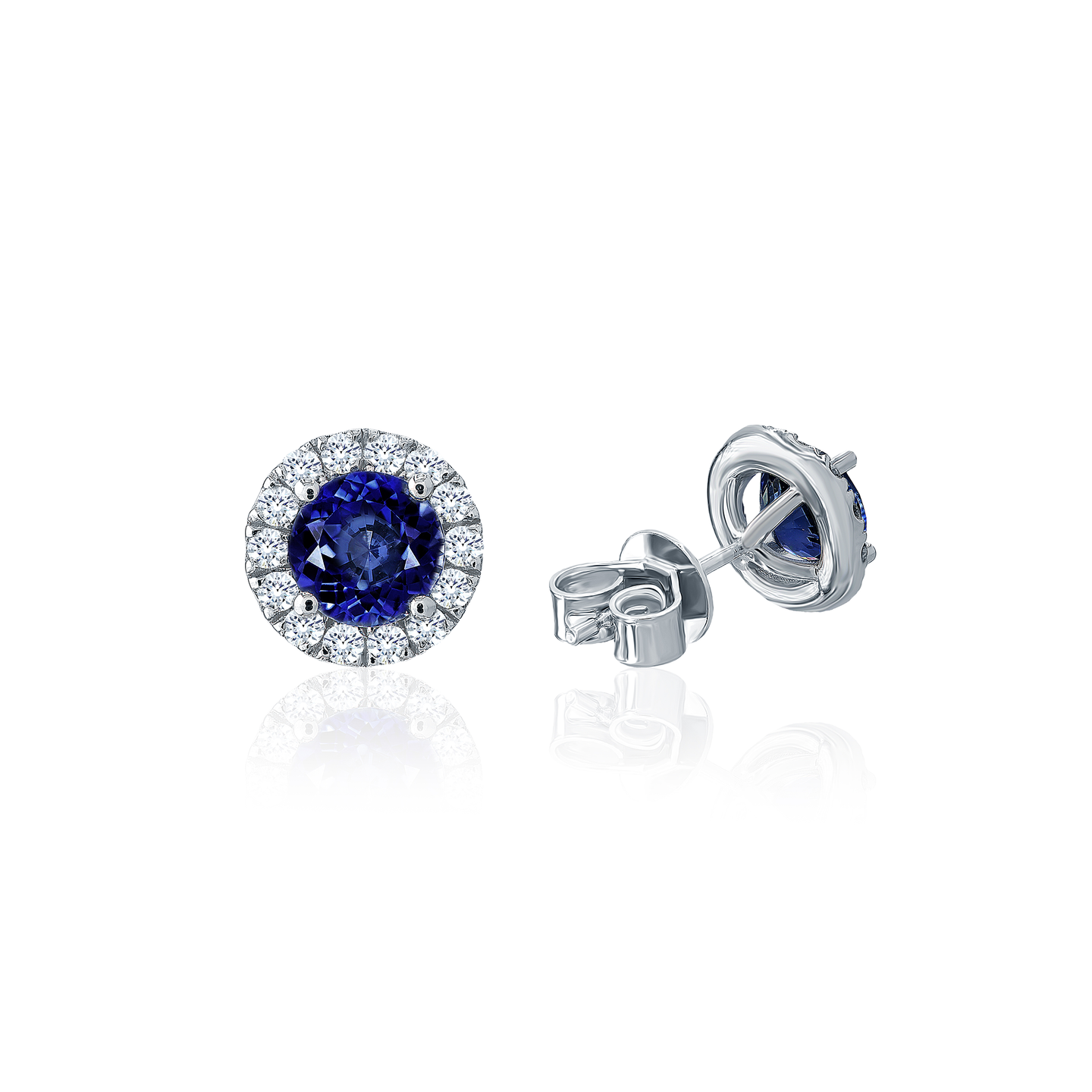 Sabel Collection White Gold Round Sapphire and Diamond Earrings