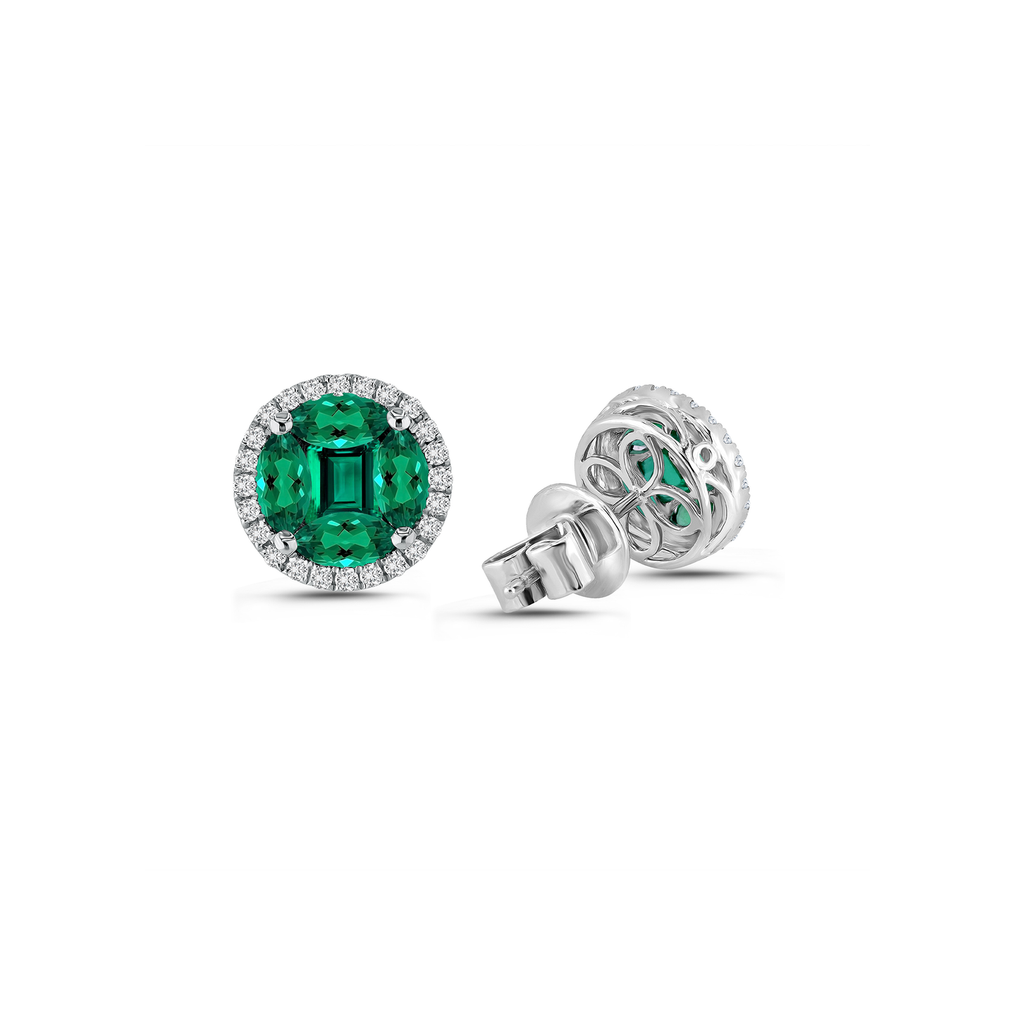 Sabel Collection White Gold Emerald and Diamond Stud Earrings