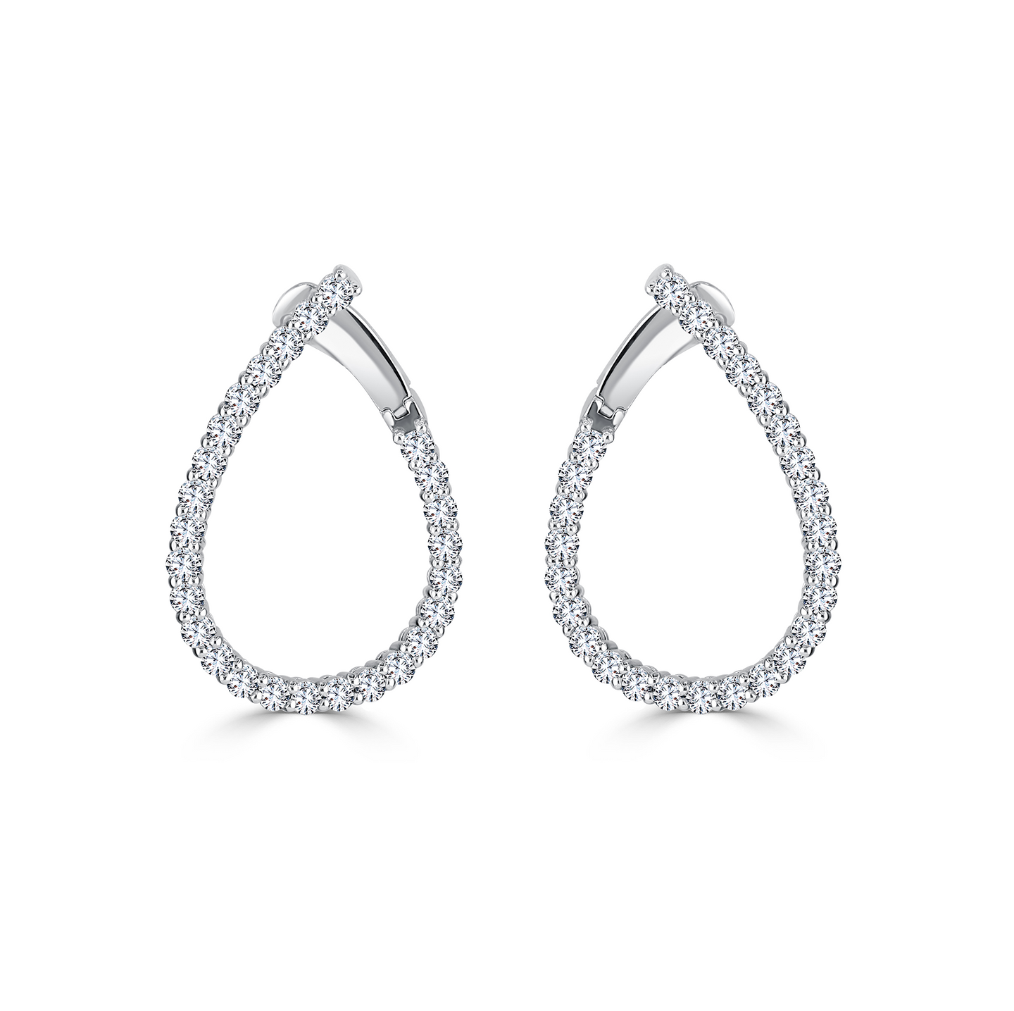 Sabel Collection White Gold Round Diamond Inside Out Teardrop Hoop Earrings