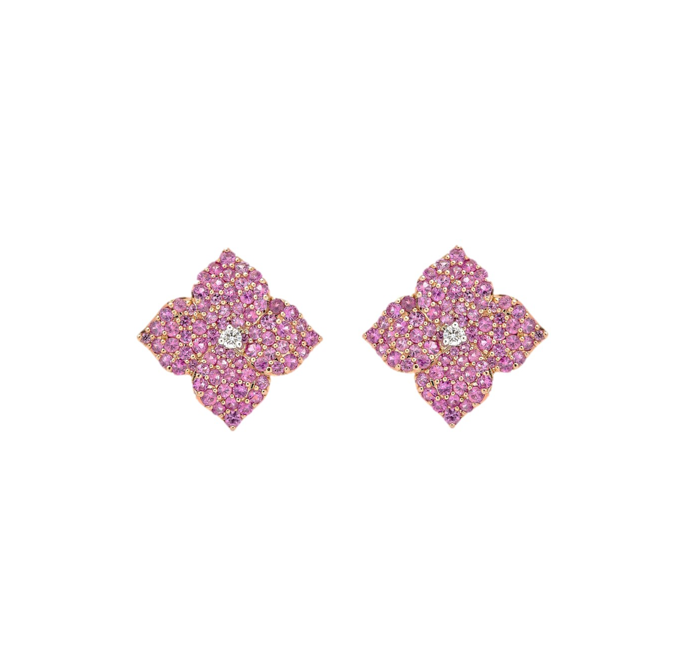 Sabel Collection Pink Sapphire and Diamond Flower Stud Earrings