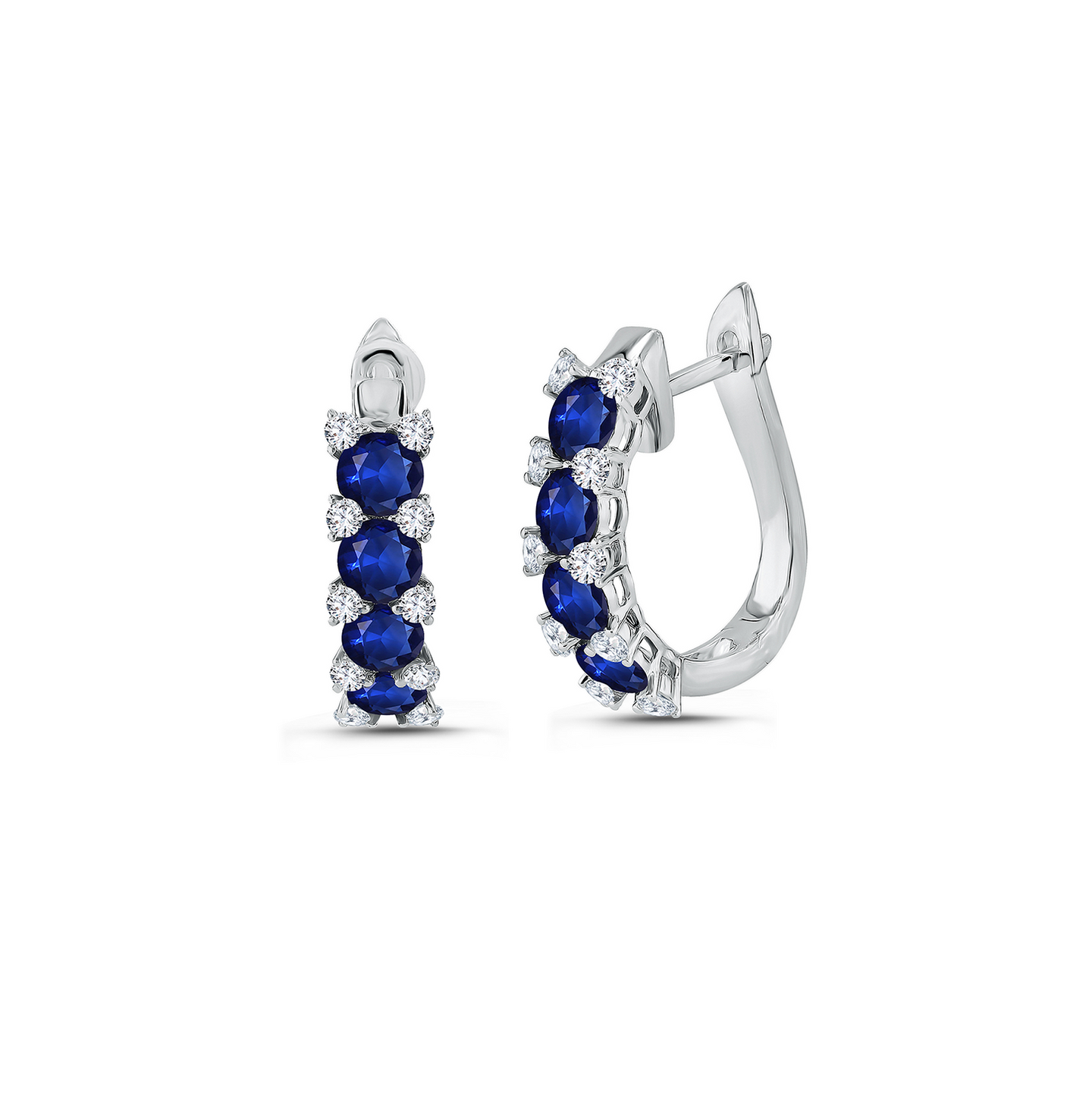 Sabel Collection White Gold Round Sapphire and Diamond Hoop Earrings