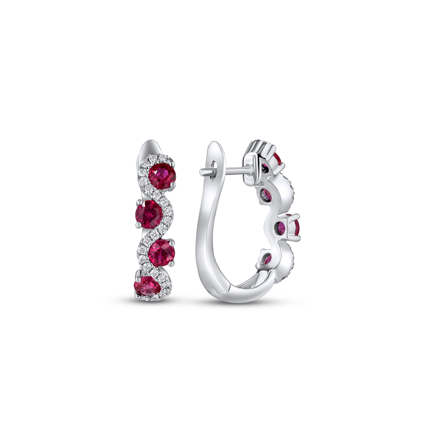 Sabel Collection White Gold Round Ruby and Diamond Hoop Earrings