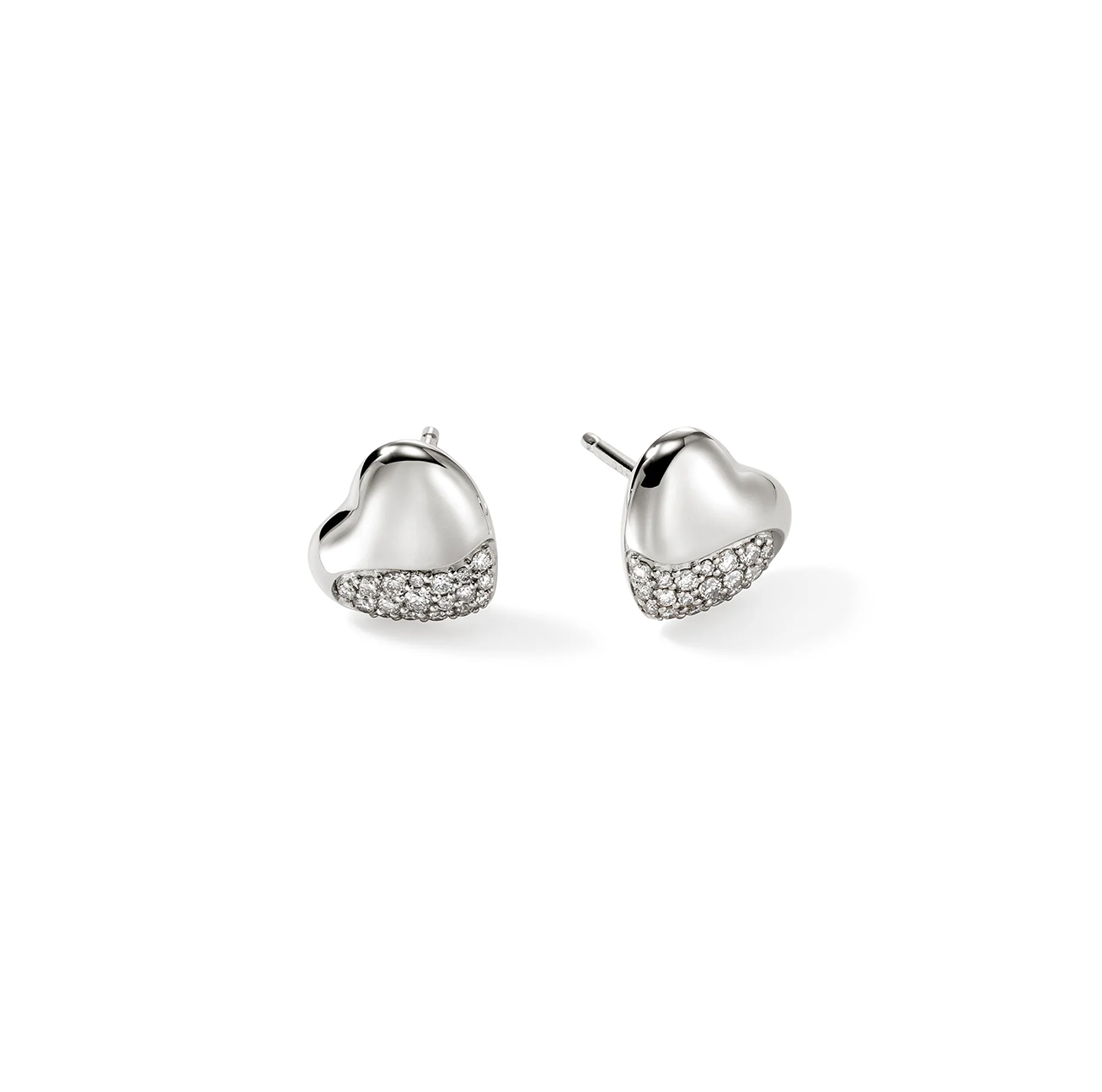 John Hardy Pebble Sterling Silver Heart Stud Diamond Earrings