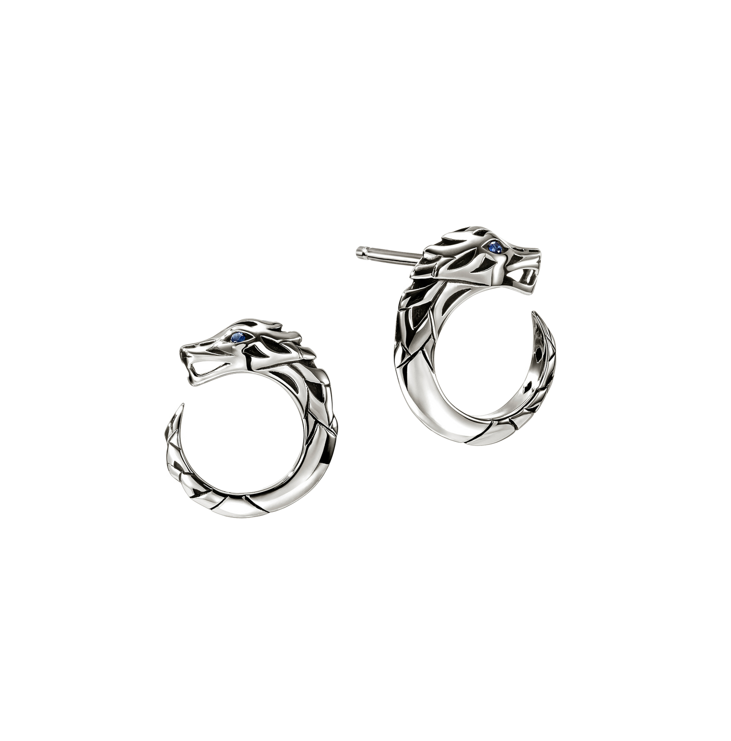John Hardy Naga Dragon Stud Earrings with Blue Sapphire Eyes