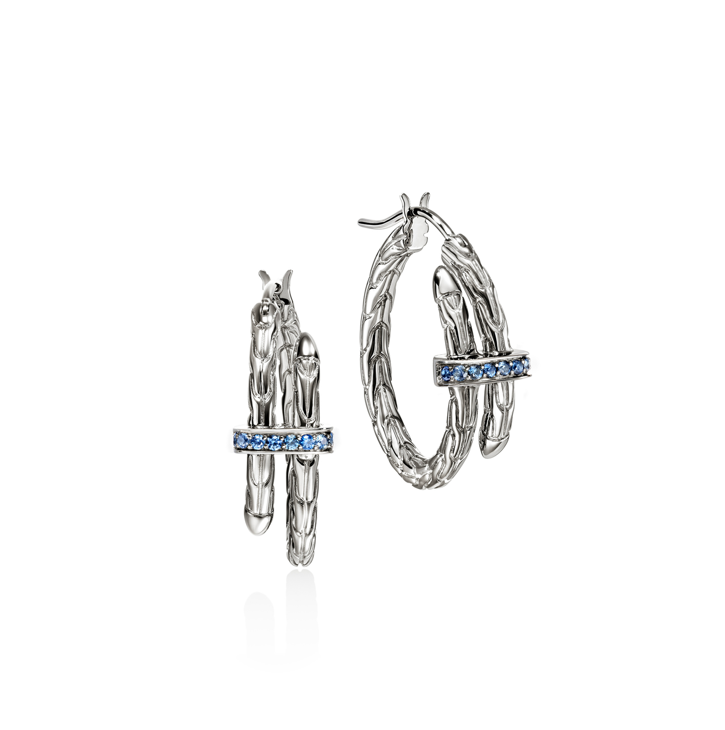 John Hardy Spear Sterling Silver Blue Sapphire Hoop Earrings, 22.5mm