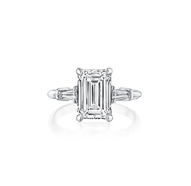 Fink's Exclusive Platinum Emerald Cut Engagement Ring with Baguette Accent Diamonds