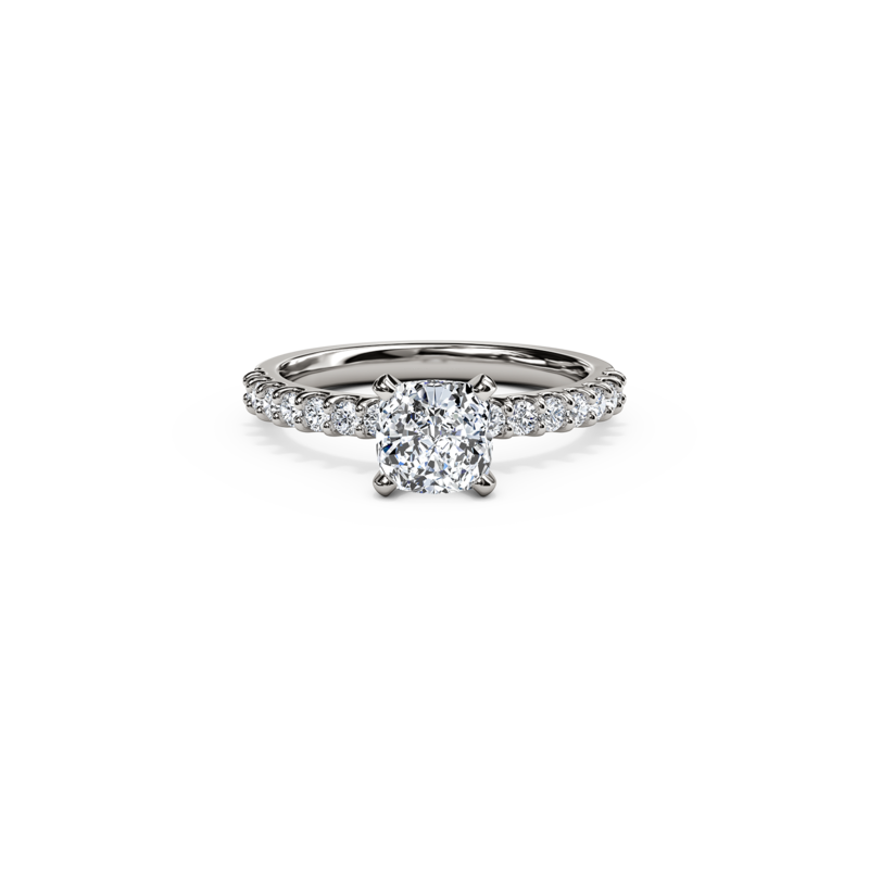 The Studio Collection Cushion Cut Center Diamond and Diamond Shank Engagement Ring