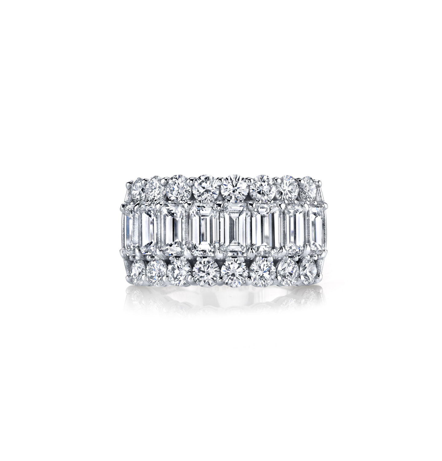 Fink's Exclusive Emerald Cut and Round Diamond 3 Row Band in Platinum
