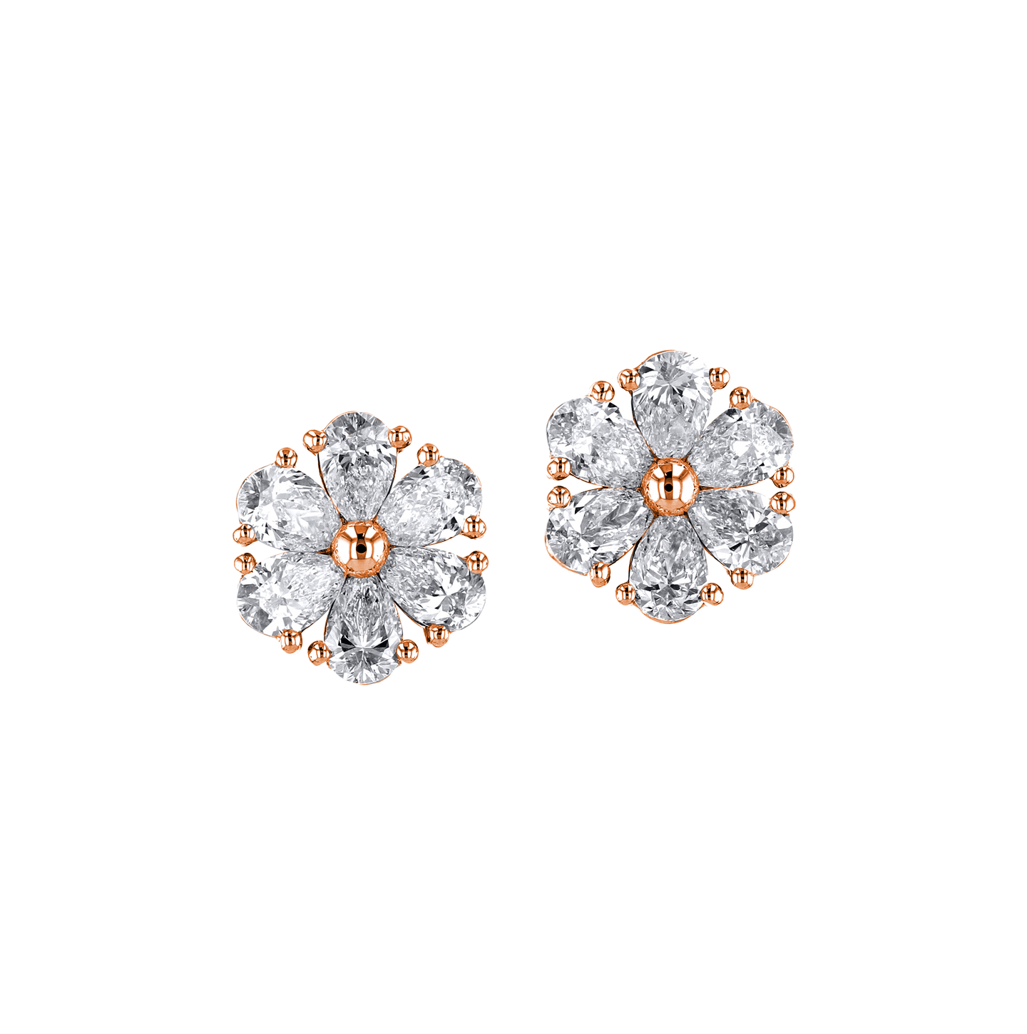 Sabel Collection Rose Gold Pear Shape Diamond Flower Stud Earrings