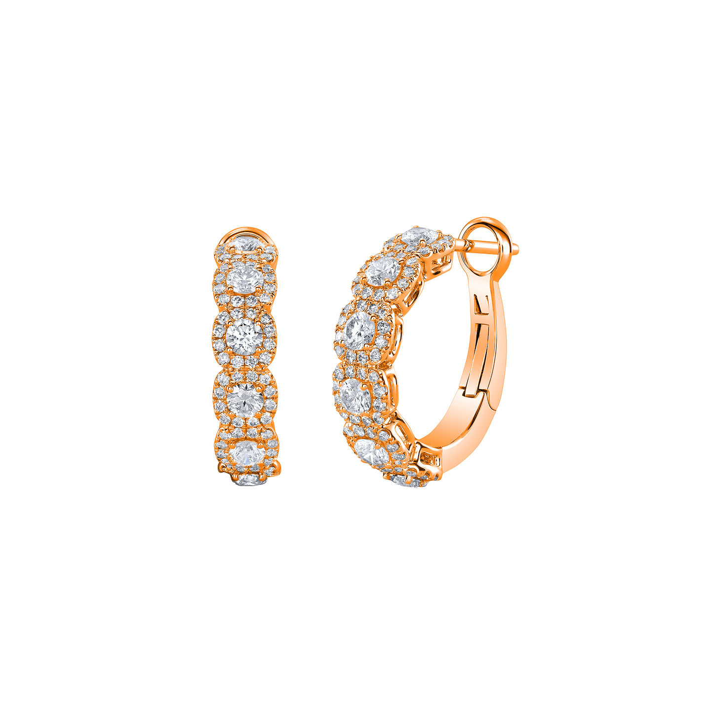 Sabel Collection Rose Gold Round Diamond Cushion Halo Huggie Hoop Earrings