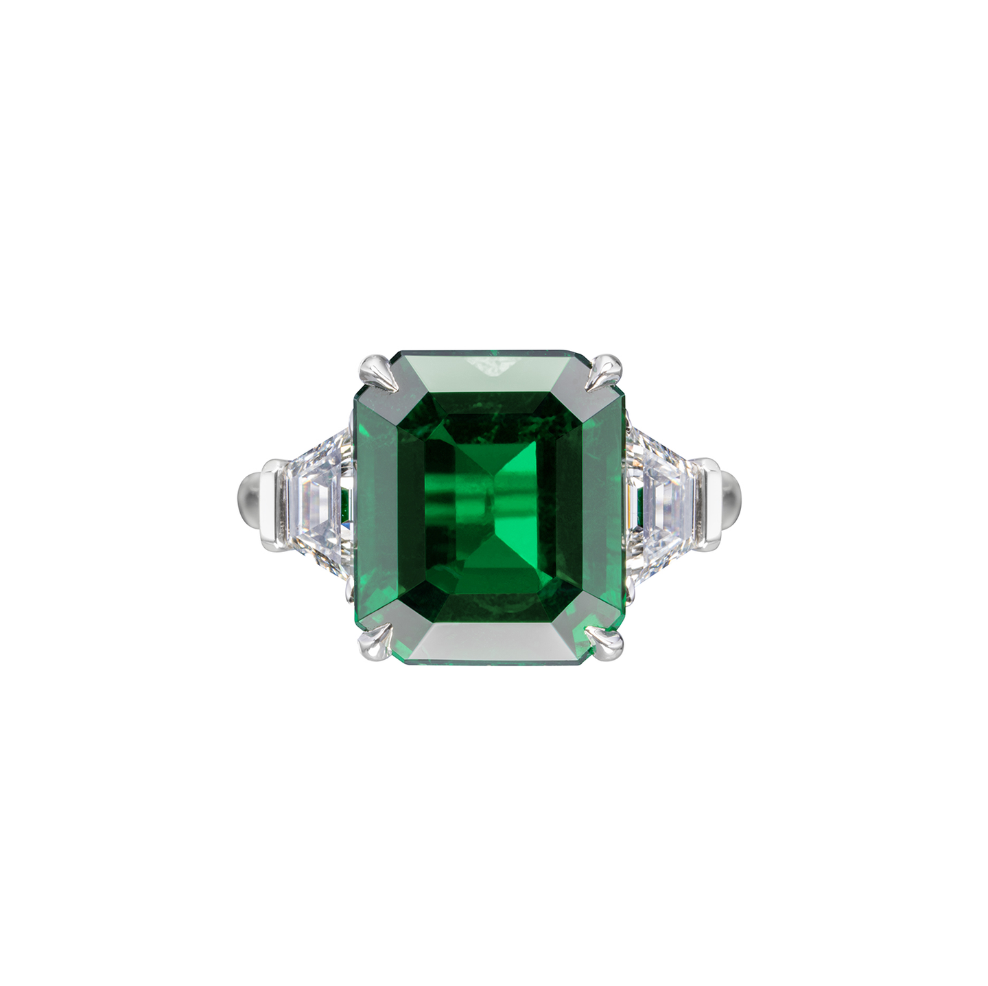 Sabel Collection Platinum Emerald Cut Emerald and Diamond Ring