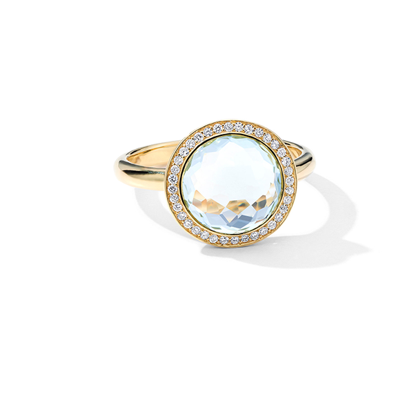 IPPOLITA Lollipop 18K Yellow Gold Mini Diamond Ring in Blue Topaz