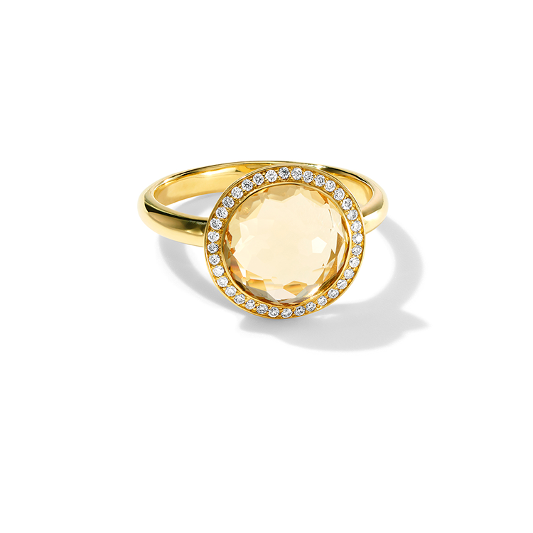 IPPOLITA Lollipop 18K Yellow Gold Mini Diamond Ring in Honey Citrine