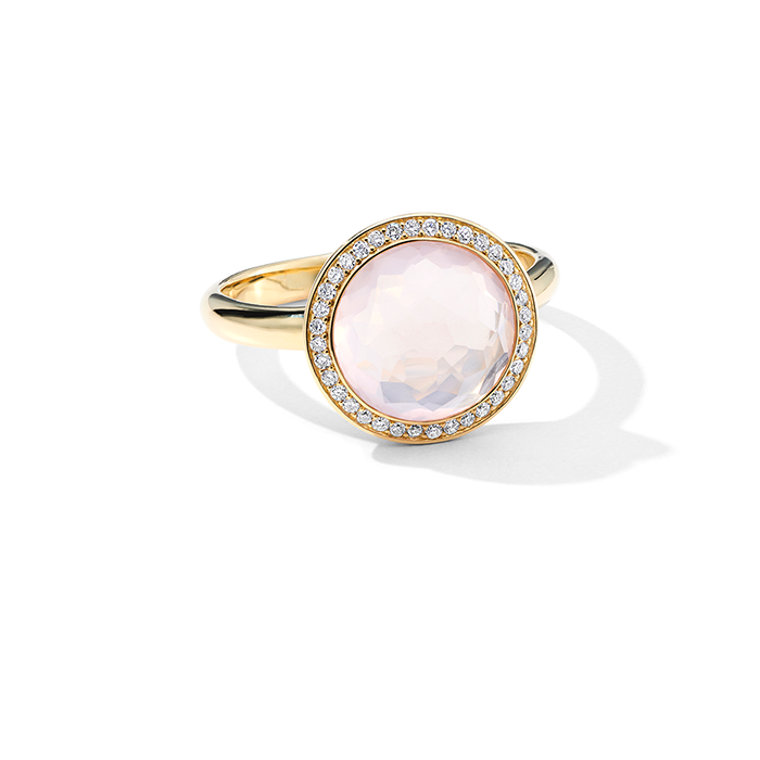 IPPOLITA Lollipop 18K Yellow Gold Mini Diamond Ring in Rose Quartz