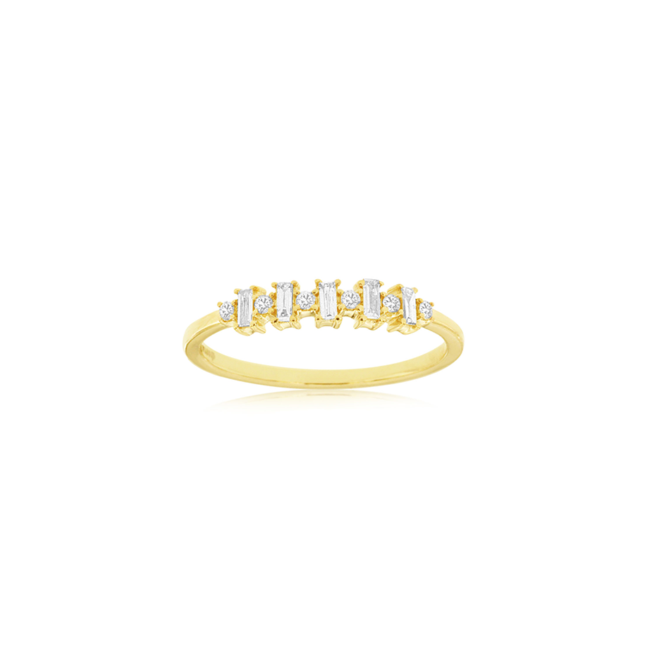 Sabel Collection Yellow Gold Baguette and Round Diamond Ring