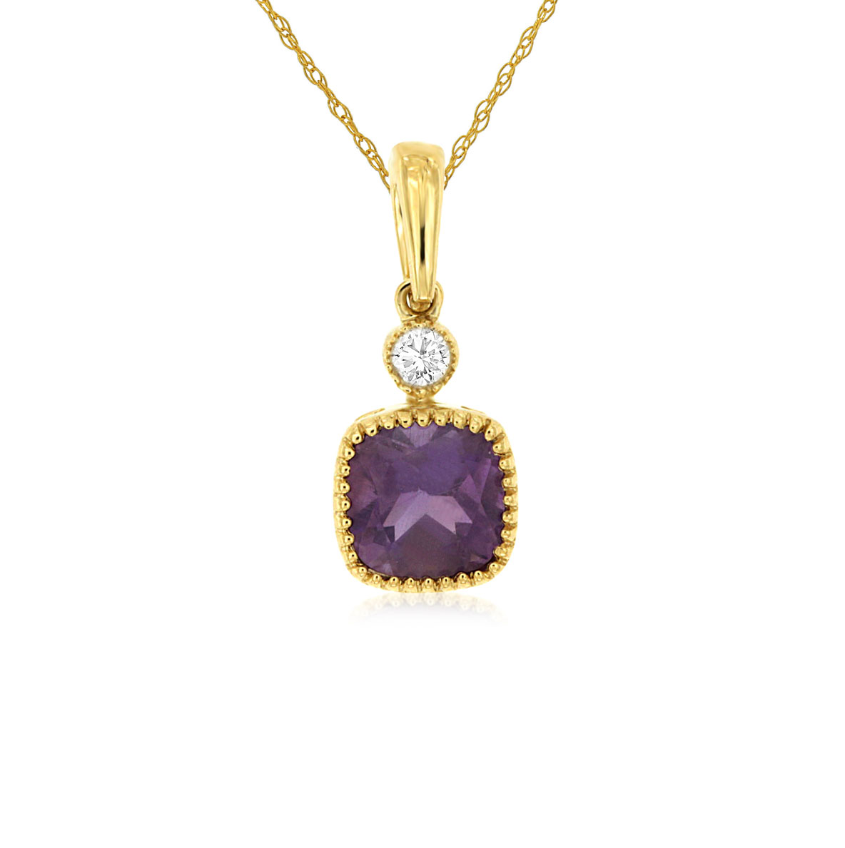 Sabel Collection Yellow Gold Diamond and Amethyst Drop Pendant