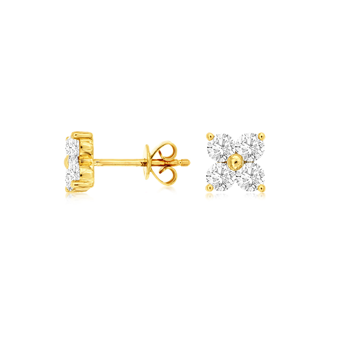 Sabel Collection Yellow Gold Diamond Flower Stud Earrings