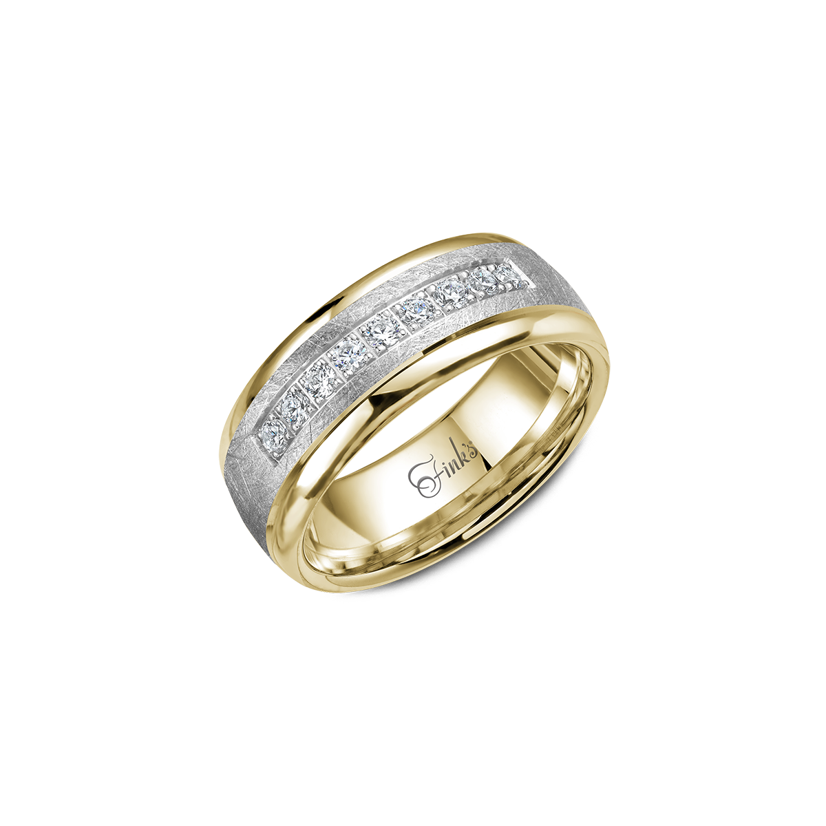 Fink's Two Tone Brushed and Polished Wedding Band with Diamonds