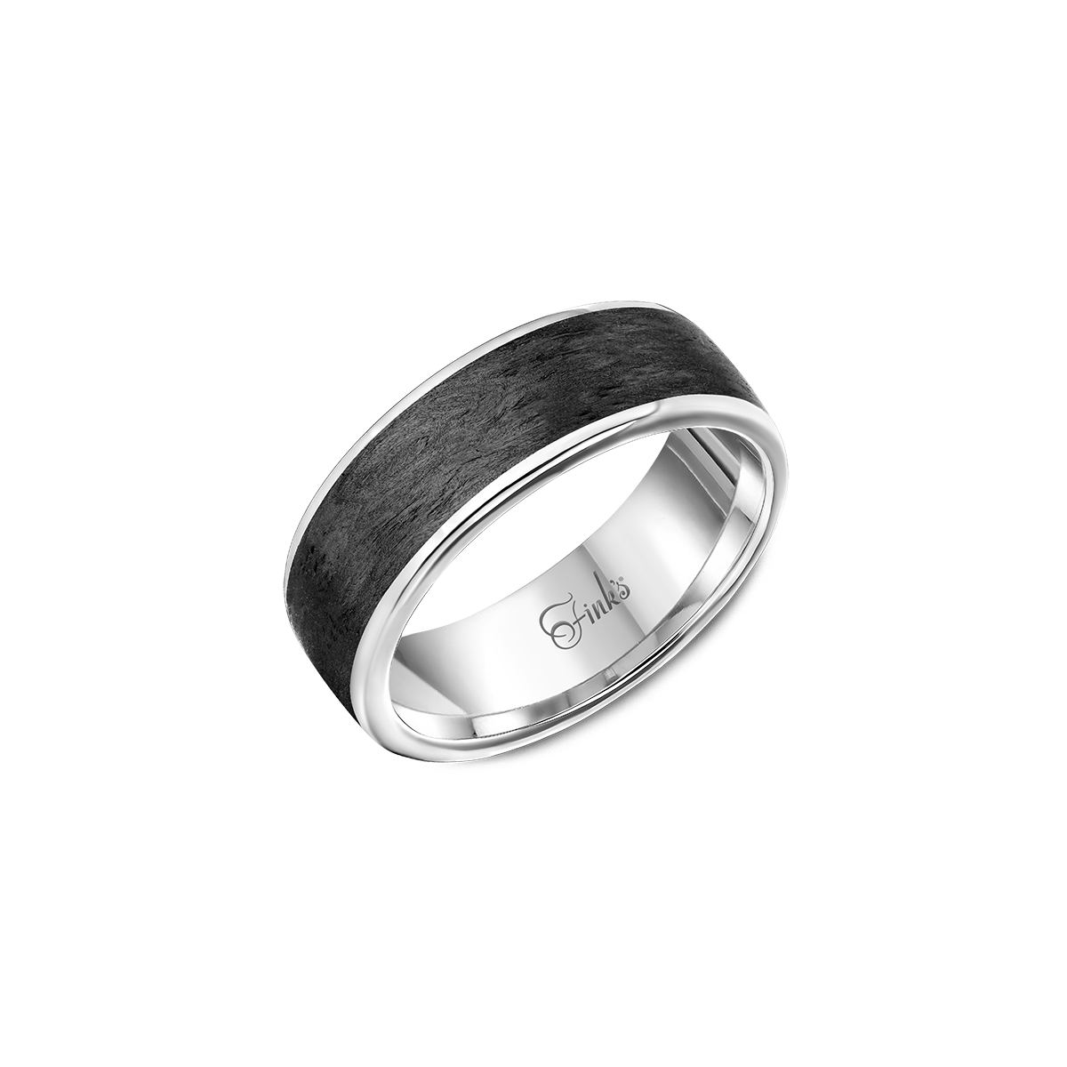 Fink's White Gold and Forged Carbon Fiber Thick Wedding Band