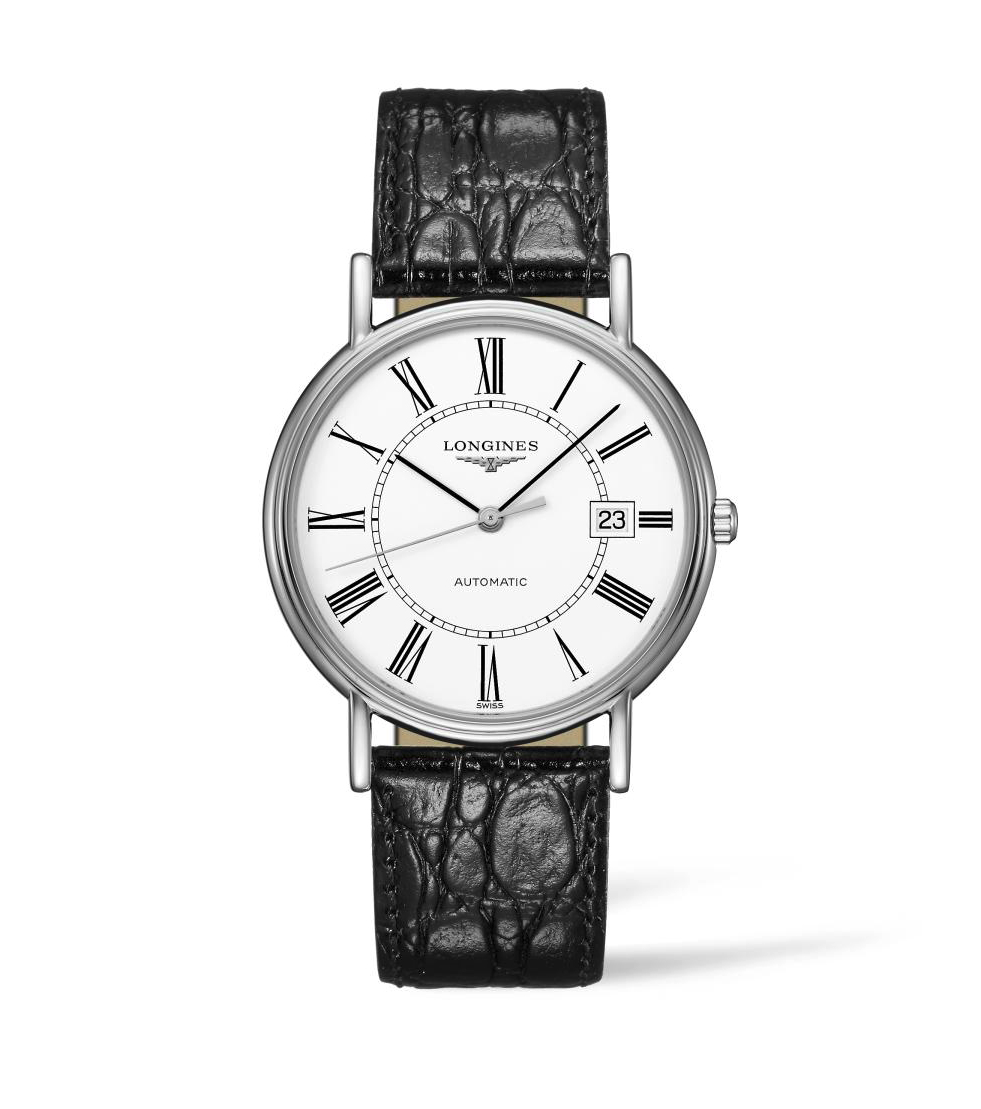 Longines Présence Collection 38mm White Dial Gent's Watch with Black Leather Strap