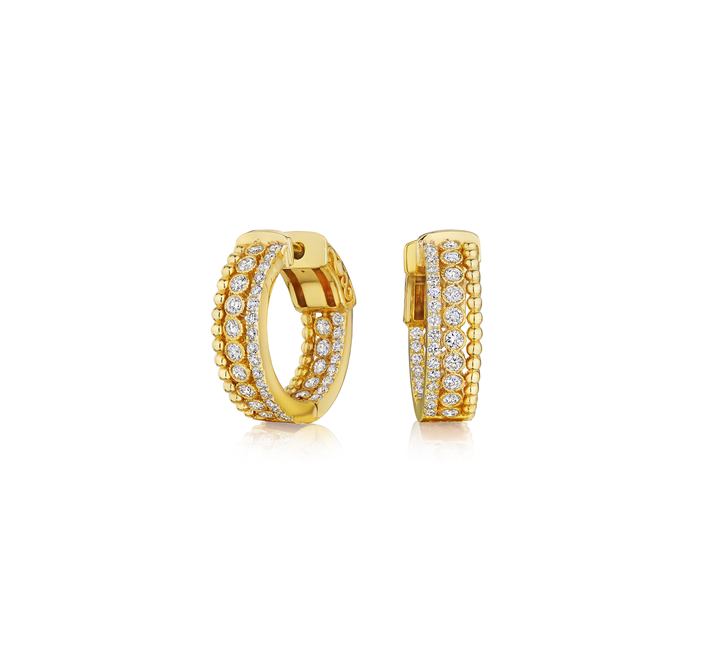 Sabel Collection Yellow Gold Bead and Diamond Hoop Earrings