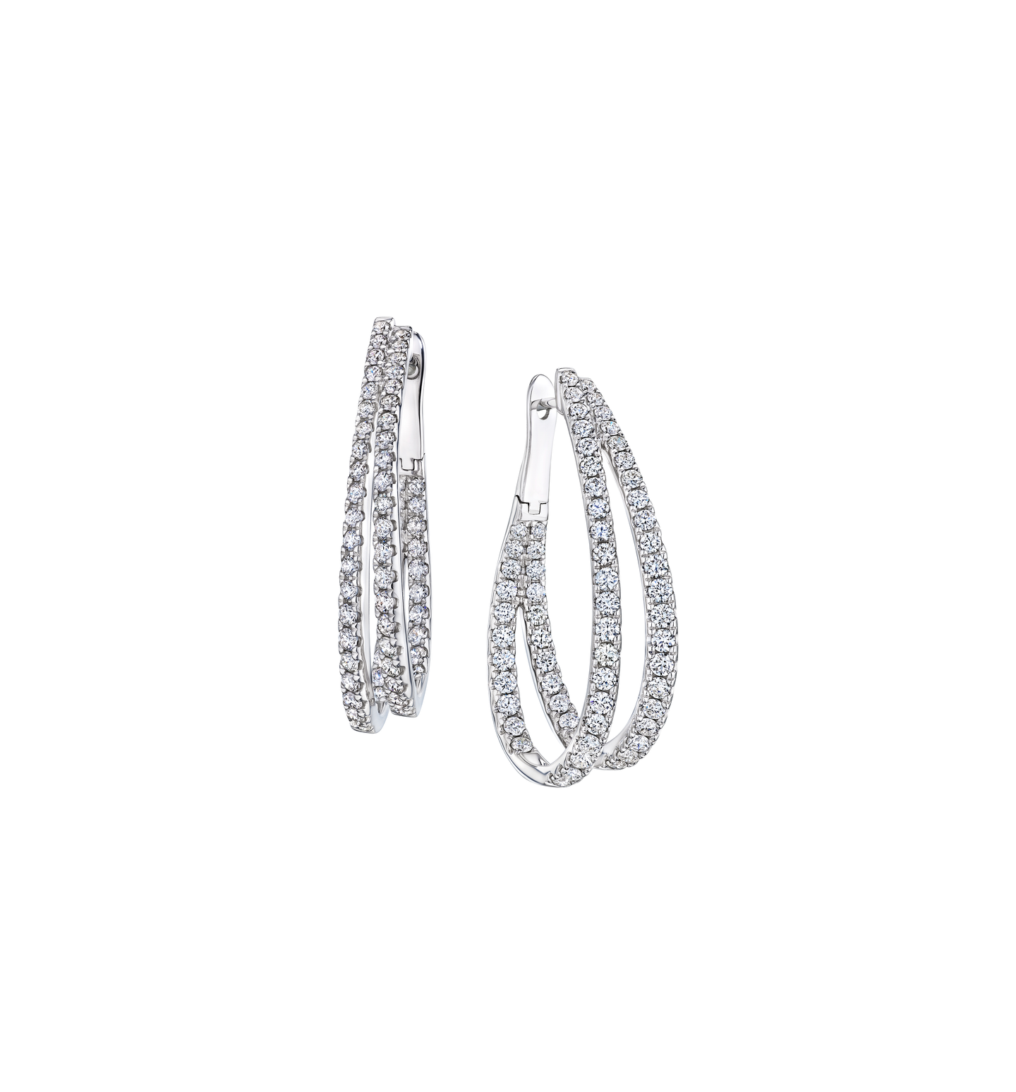 Sabel Collection White Gold 2 Row Split Diamond Hoop Earrings