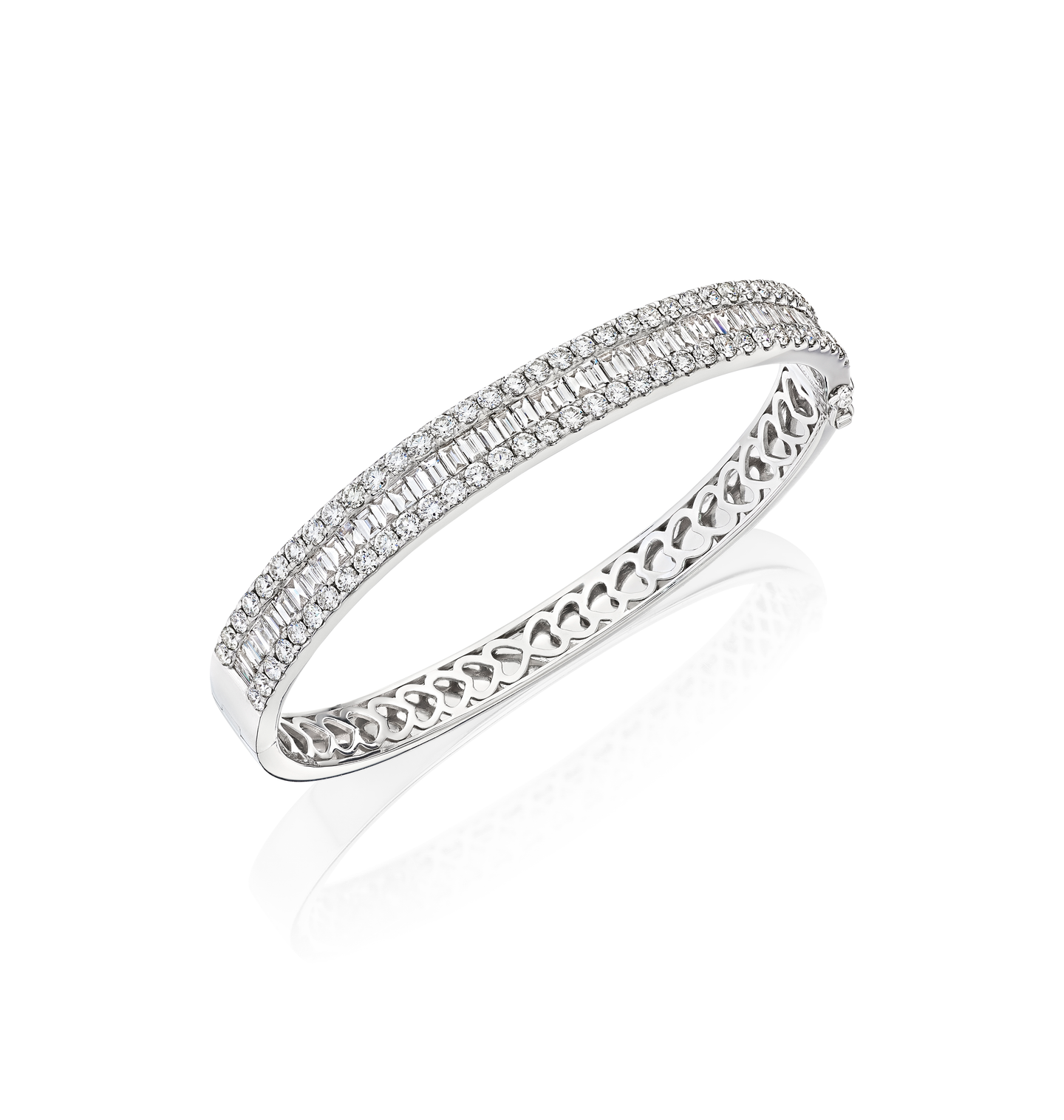 Sabel Collection White Gold Baguette and Round Diamond Bangle