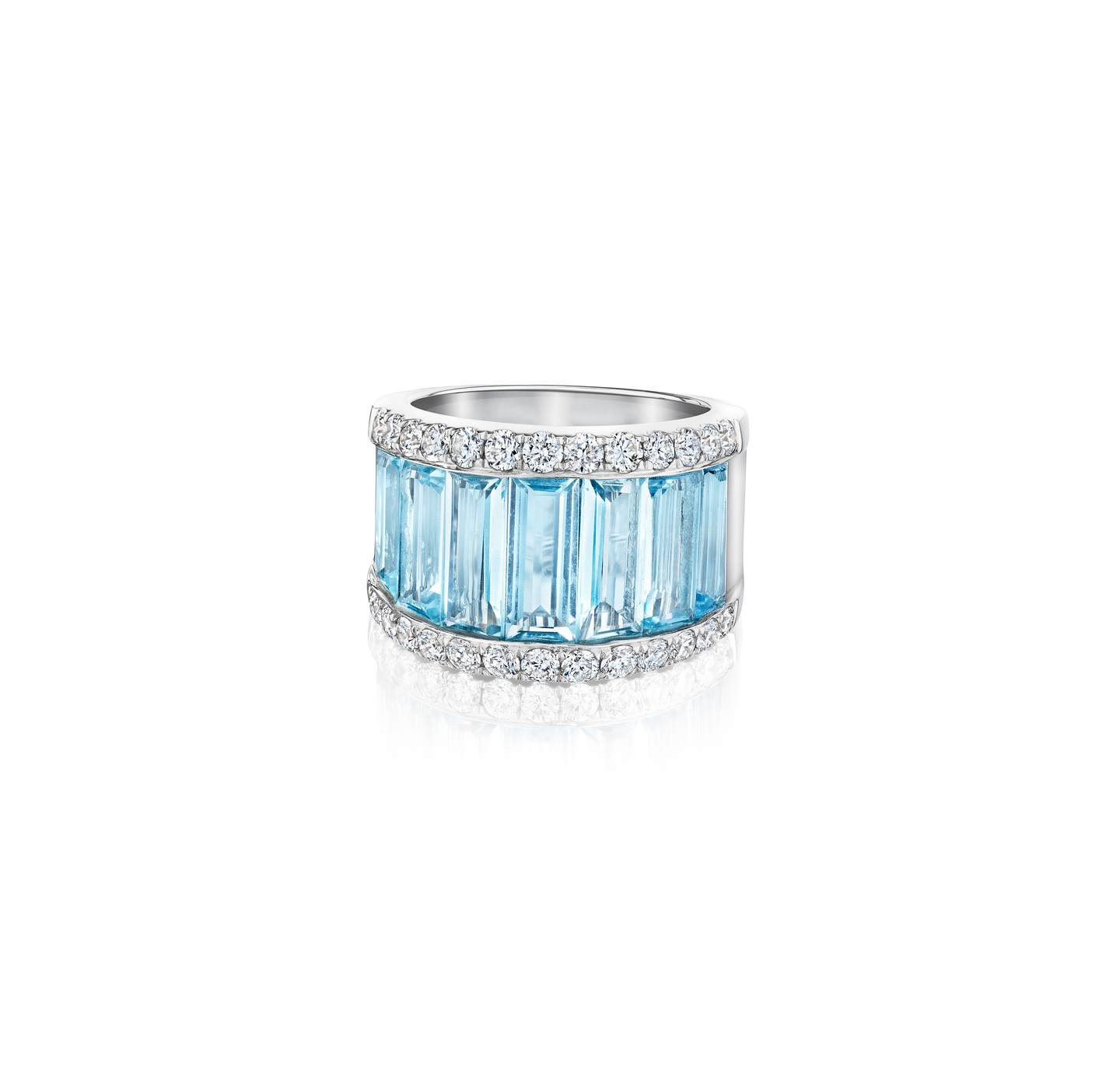 Sabel Collection White Gold Blue Topaz and Diamond Wide Band