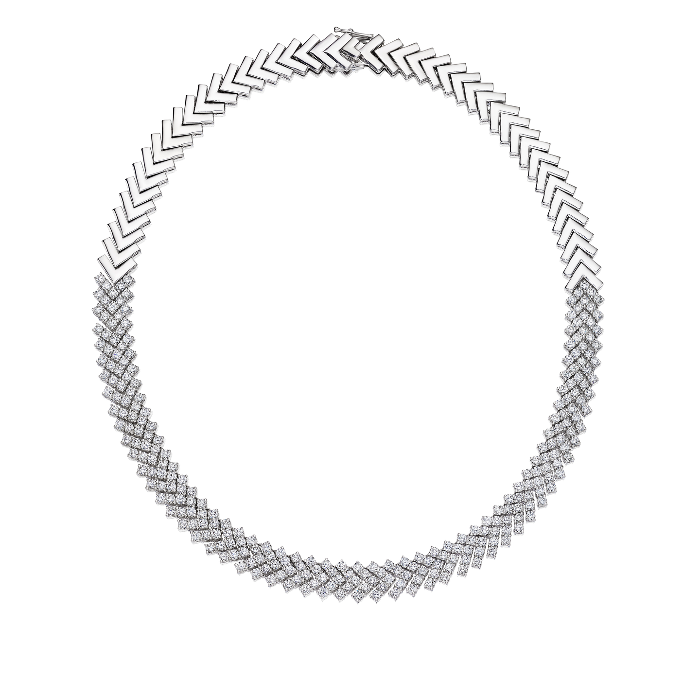 Sabel Collection White Gold Chevron Diamond Link Necklace