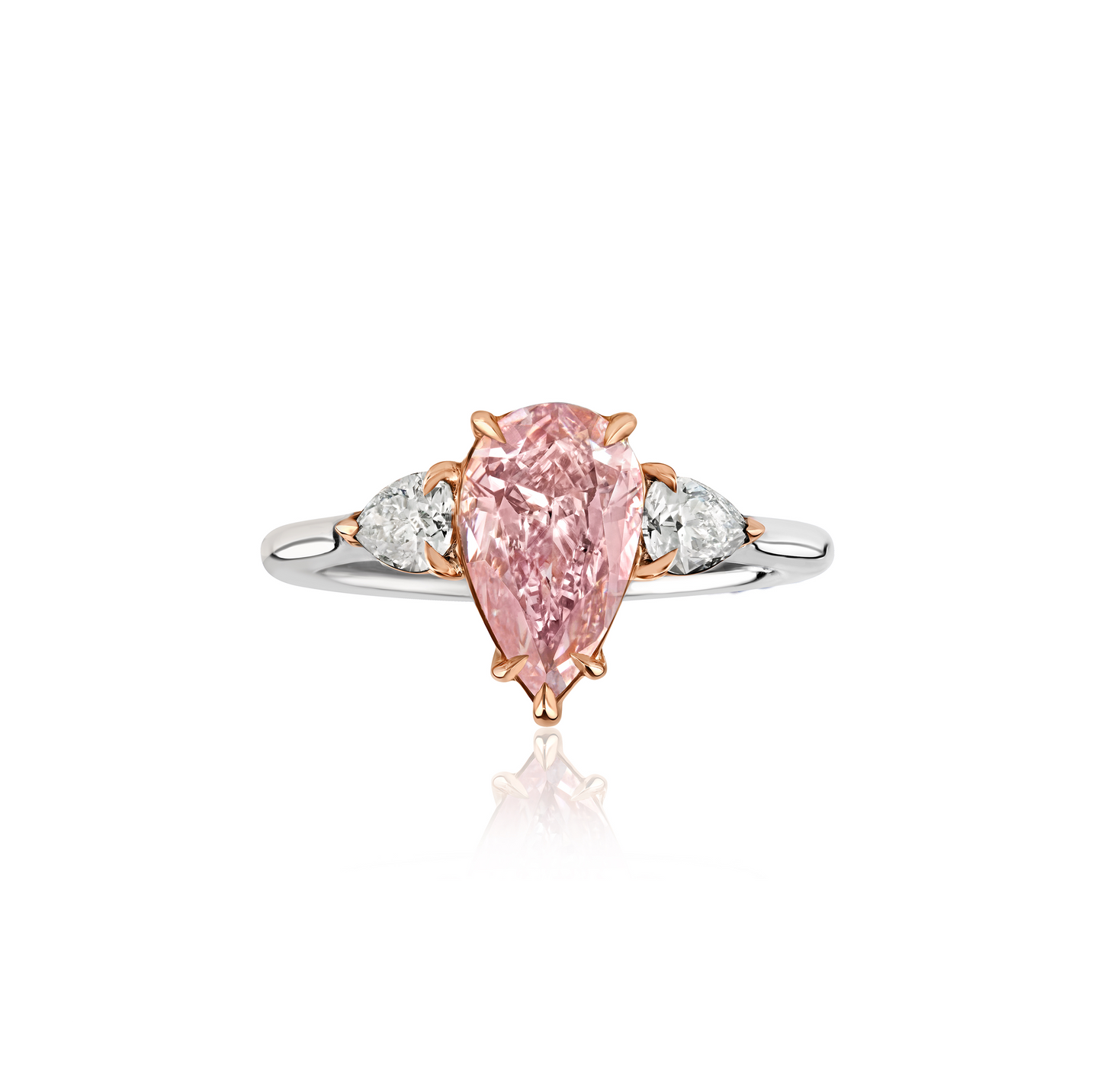 Fink's Exclusive Platinum Fancy Purplish Pink Pear Diamond Engagement Ring with Diamond Side Accents