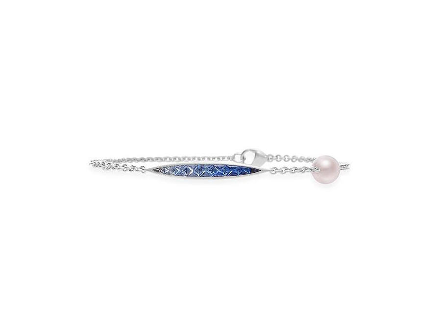 Mikimoto 18K White Gold Akoya Pearl Bracelet with Blue Sapphire
