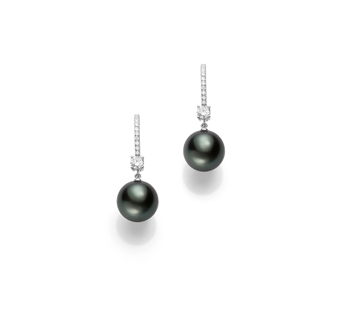 Mikimoto Classic Diamond and Black Pearl Drop Earrings