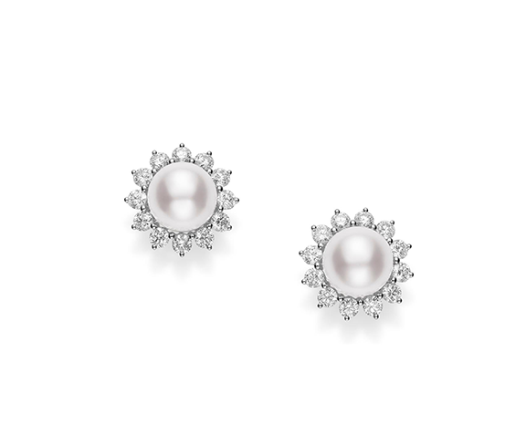 Mikimoto Akoya 7.5mm Pearl and Diamond Earrings
