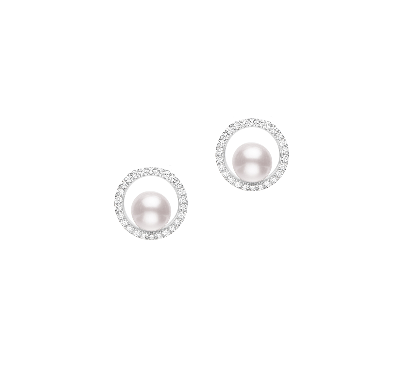 Mikimoto 18K White Gold 6mm Akoya Pearl and Diamond Stud Earrings