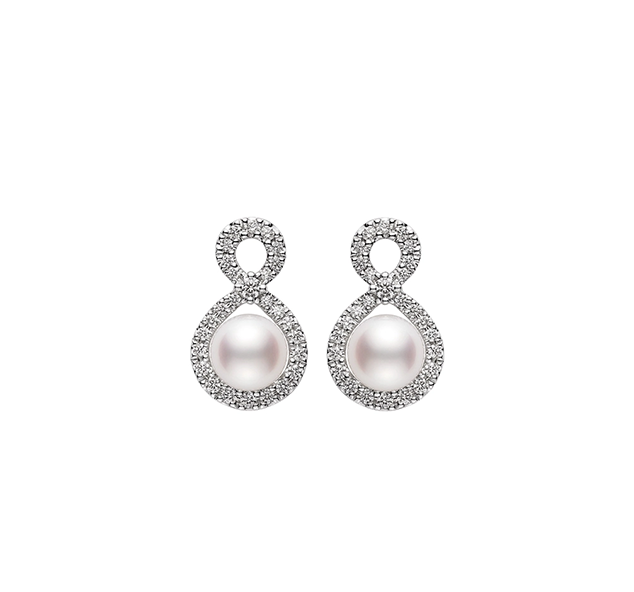 Mikimoto Cherish White Gold Akoya Pearl and Diamond Twist Earrings