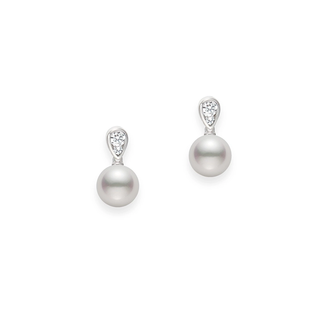 Mikimoto Morning Dew Akoya A+ Pearl and Diamond Earrings