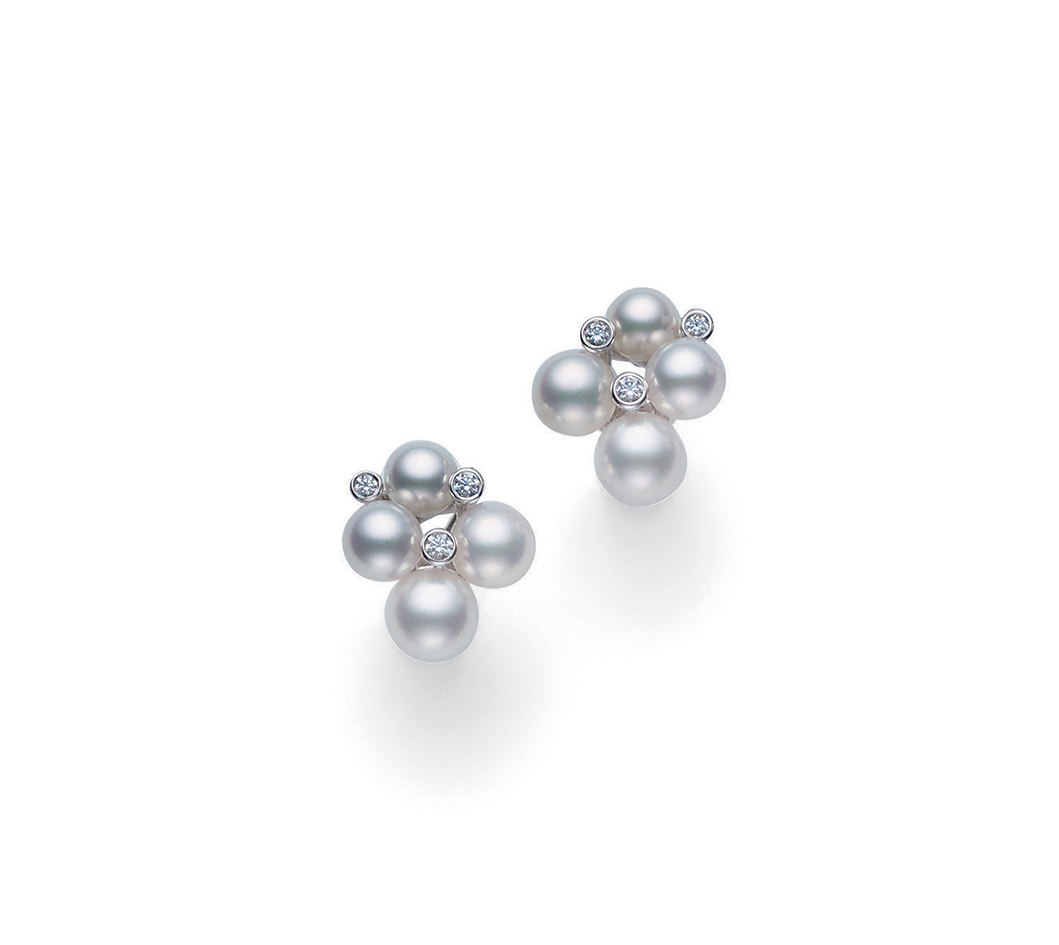 Mikimoto Bubbles Akoya and Diamond Cluster Earrings