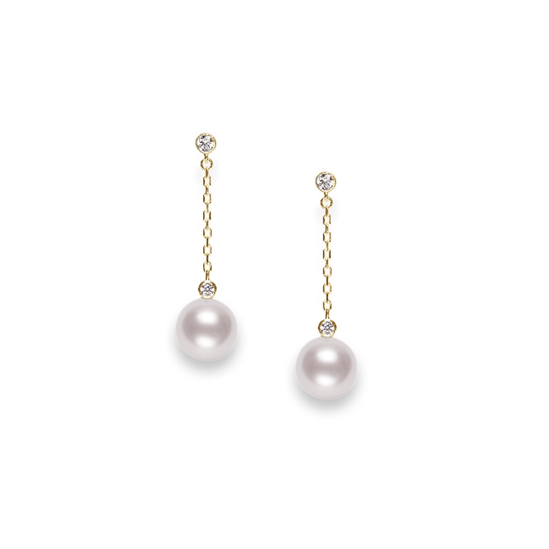 Mikimoto Classic Akoya A+ Pearl Dangle Earrings with Diamonds