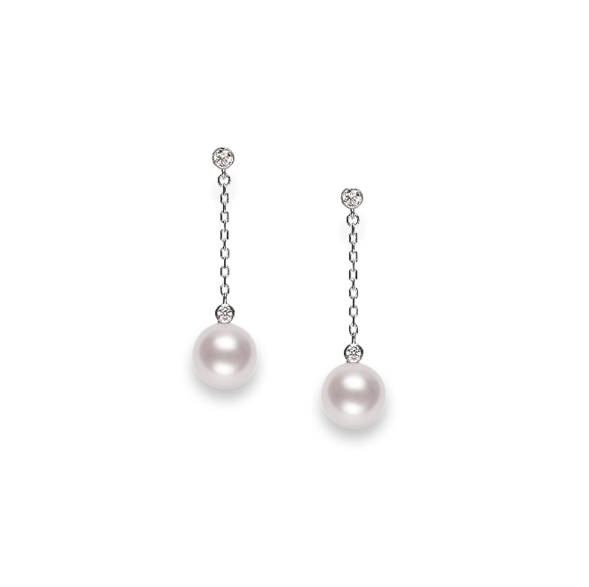 Mikimoto Classic Akoya Pearl Dangle Earrings with Diamonds