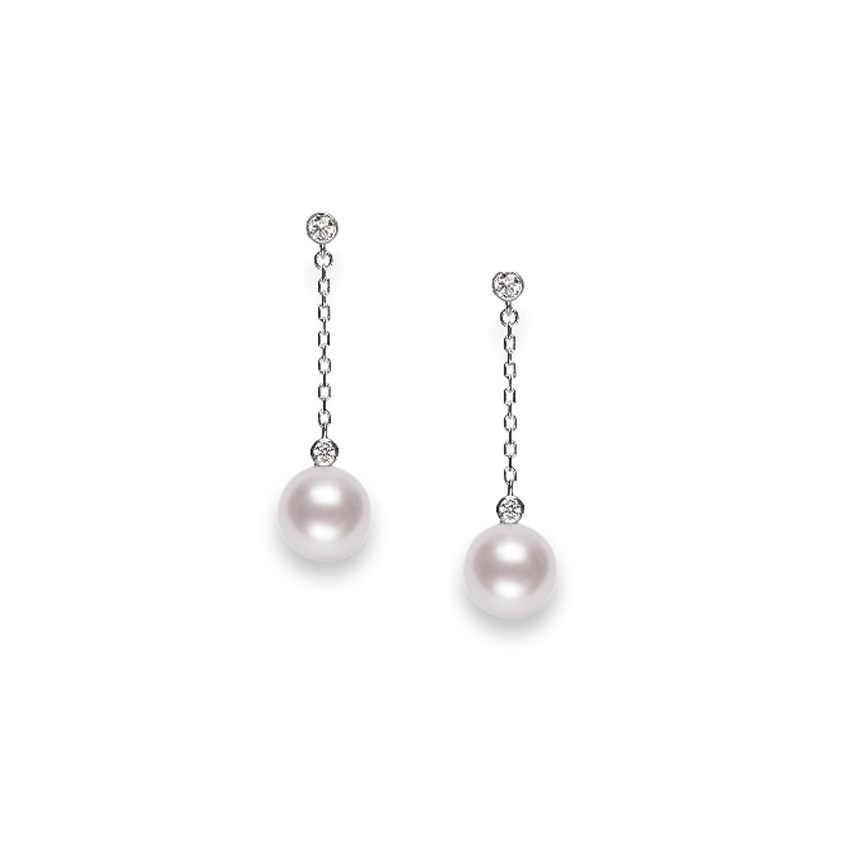 Mikimoto Classic White Gold Akoya Pearl and Diamond Dangle Earrings