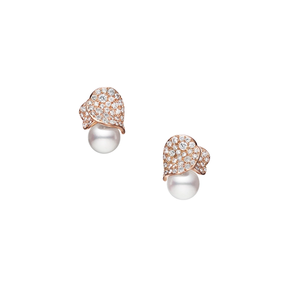 Mikimoto Rose Gold Akoya Pearl and Diamond Earrings