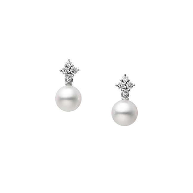 Mikimoto Classic White Gold 7.25mm Akoya Pearl and Diamond Earrings