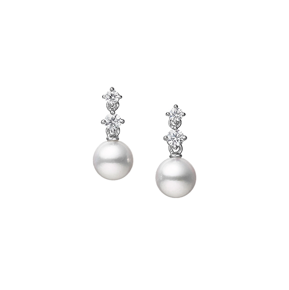 Mikimoto Morning Dew Akoya Pearl and Diamond Drop Earrings