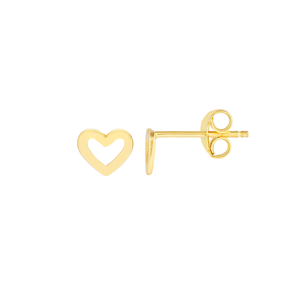 Yellow Gold Open Heart Stud Earrings